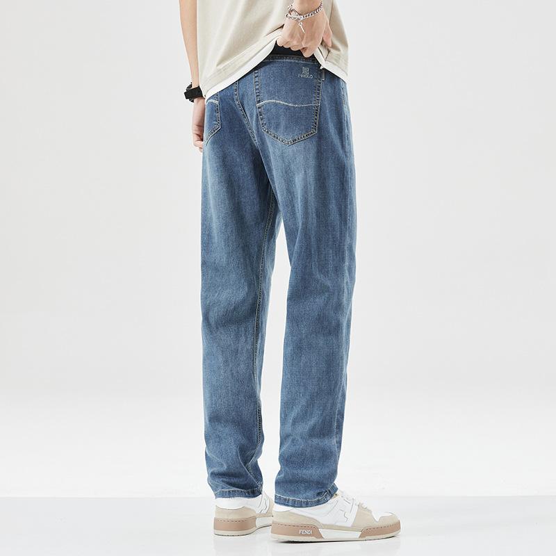 Men's Summer Light Blue Casual Thin Jeans Straight Loose Korean Versatile Trousers