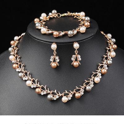Korean Pearl Necklace & Earring Bridal Set - Fashionable Electroplated Alloy Jewelry