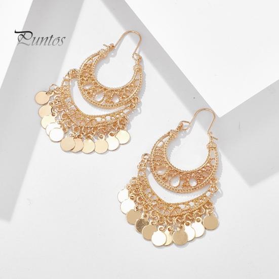 1 Pair Hanging Earrings Vintage Sequin Tassel U-shaped Hollow Out Exquisite Stainless Anti-allergy Bohemian Ethnic Party Prom Dangle Earrings