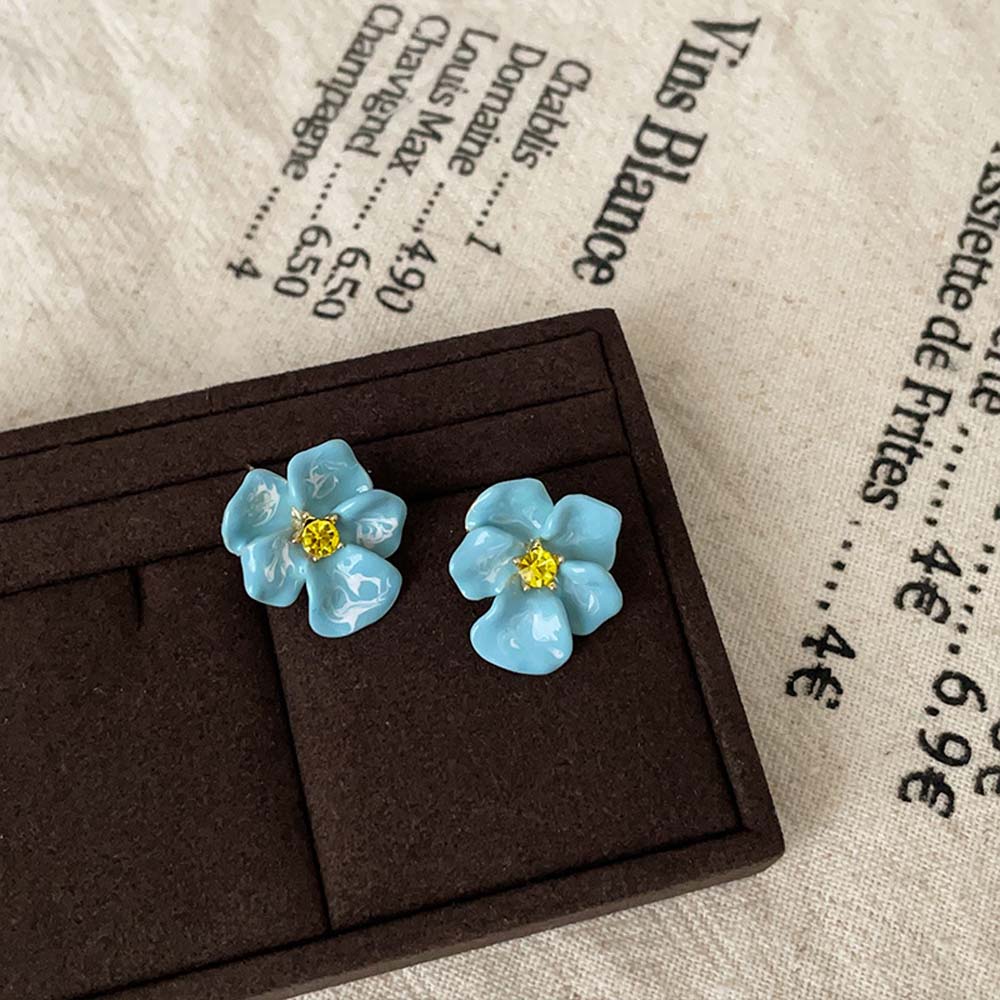 Ear Accessories Blue Flower Earrings Korean Style Flower Stud Earrings Flower Ear Studs  Party