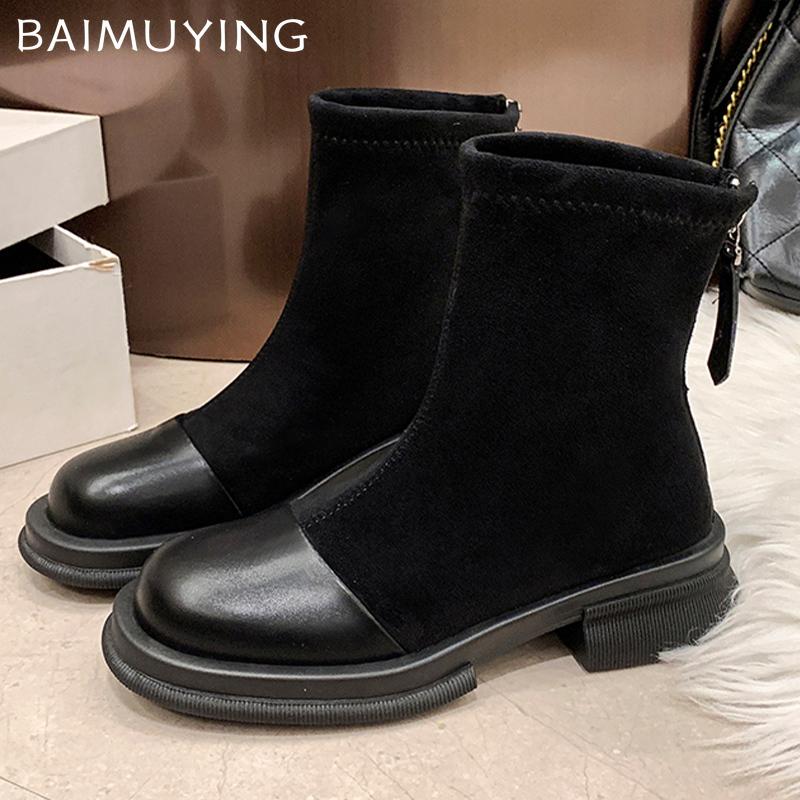 Semsket skinn Flats Dame Ankelstøvletter Designer Varme Bomullssko Vinter Nytt Merke 2025 Trend Klassisk Goth Gladiator Glidelås Botas Mujer