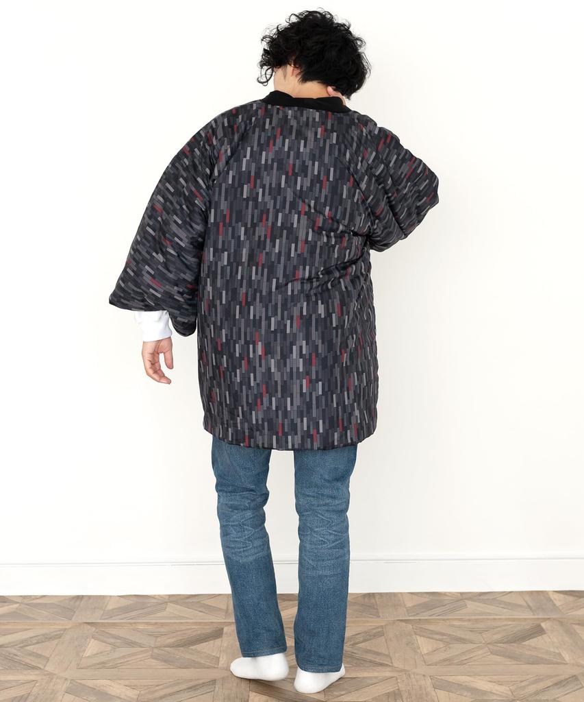 [KYOETSU] Men's Winter Fleece Hanten (5. Black One-Line Pattern, Size M)