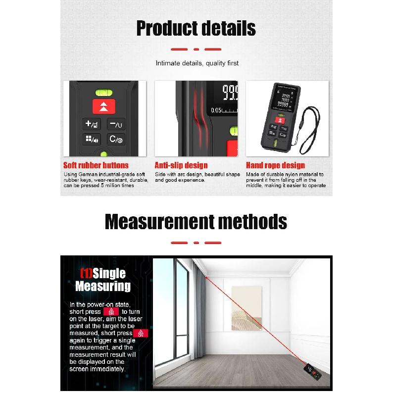 BOAYAL Laser Distance Meter with 2 Bubble Levels 164ft 50m 60m 70m 100m Digital Laser Tape Measure Measuring Devic