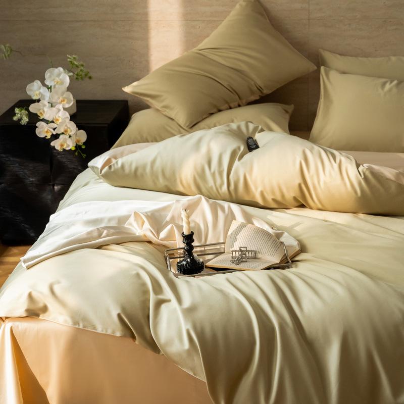 Maternal And Infant Grade A 100 Long-Staple Cotton, Solid Color Matching 4Pcs Set, Pure Cotton Satin Quilt Cover, Mattress Bed Sheet