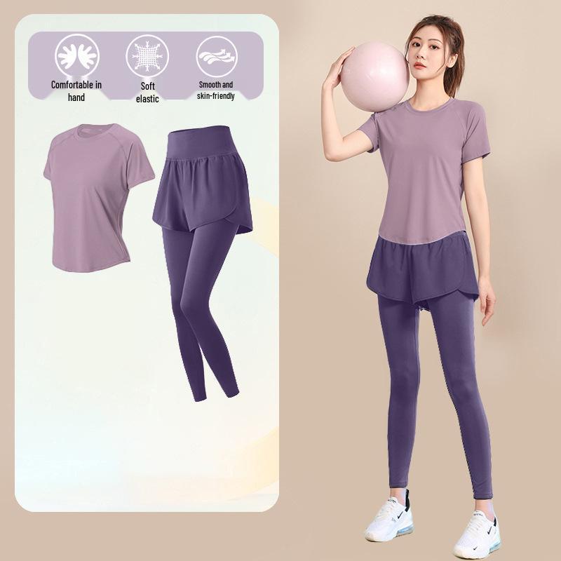 Women's High-End Short-Sleeve Sport T-Shirt & Fitness Set - Breathable, Quick-Drying Yoga and Running Wear