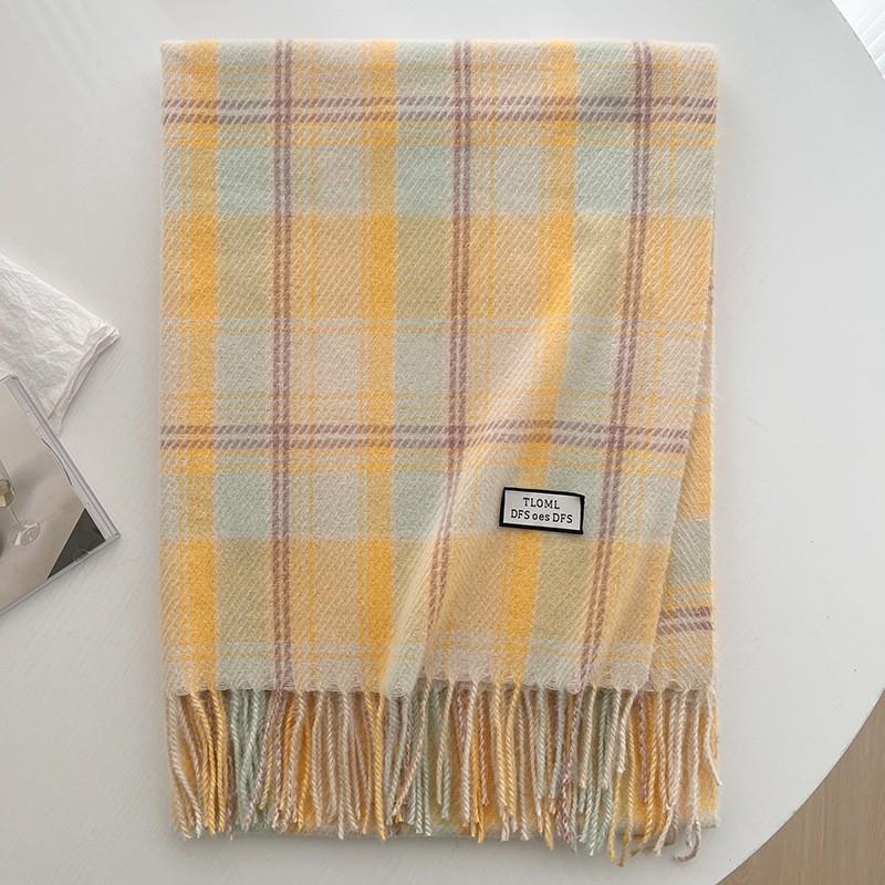 Scarf New imitation cashmere color plaid scarf female Korean version autumn and winter plaid scarf fringed shawl scarf