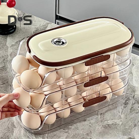 Automatic Rolling Egg Container Fridge Storage Box Food Grade BPA Free Transparent Stackable Fridge Organizer with Lid