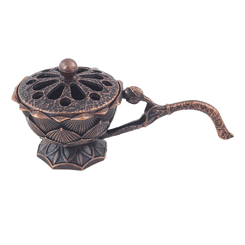 Metal Lotus Incense Burner Bowl Incense Holder With Handle Yoga Meditation Home Decor Ancient Style Alloy Incense Burner