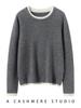 Women's 100% Cashmere Slimming Round Neck Color Block Two-Piece Look Knit Sweater