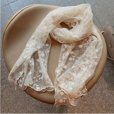 Literary Versatile Women's Lace Scarf Long Retro Neck Protection Scarf Embroidered Flower Korean Version Sunscreen Lace Shawl