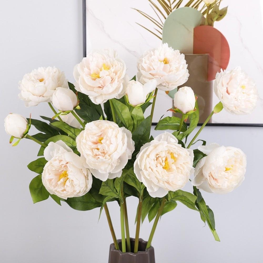 3 Heads Cotton Rose Artificial Peony Flower Handmade Real Touch Faux Peony Branch Realistic Artificial Simulation Big Peony
