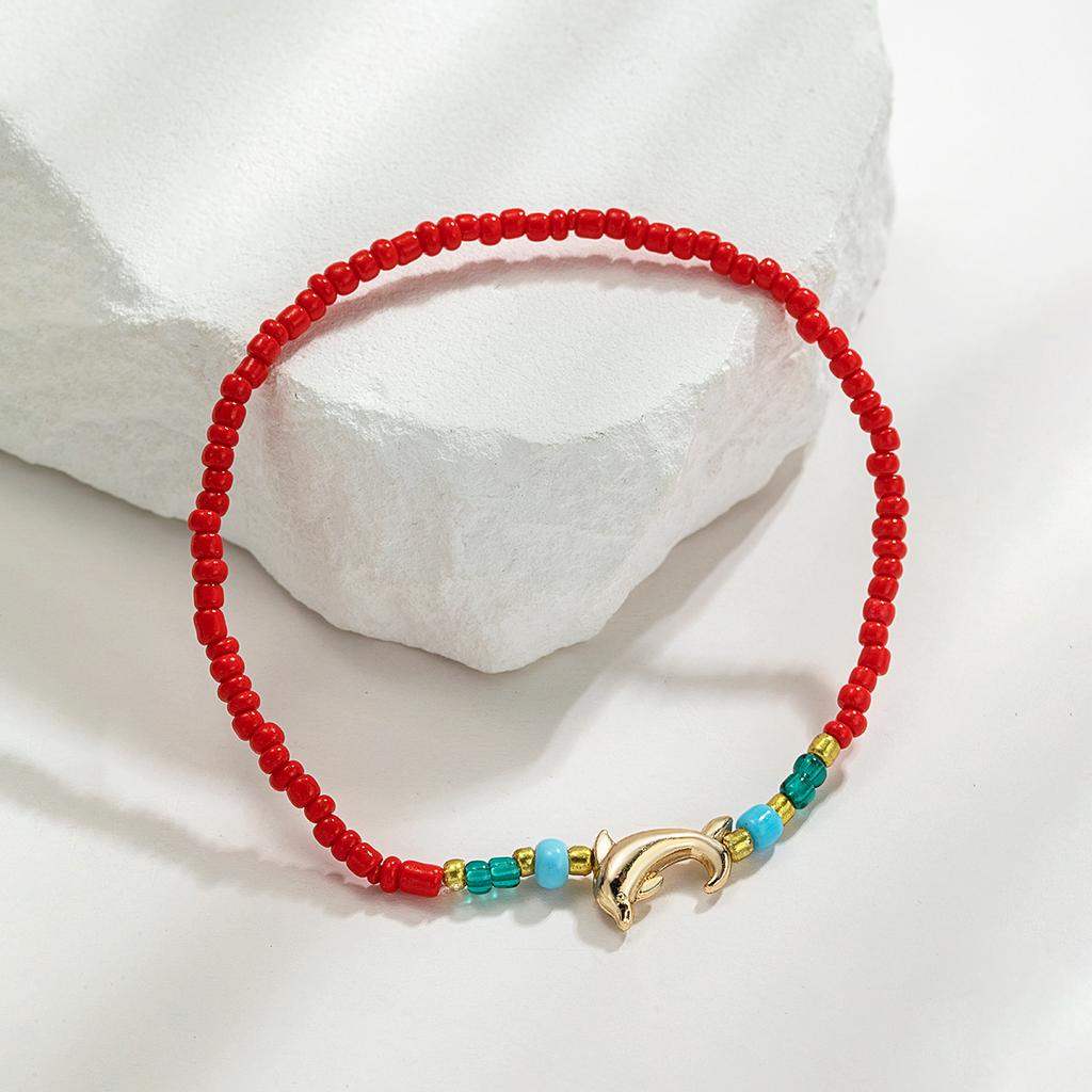 Bohemian style colorful rice beads mixed with little dolphin beach women's anklet