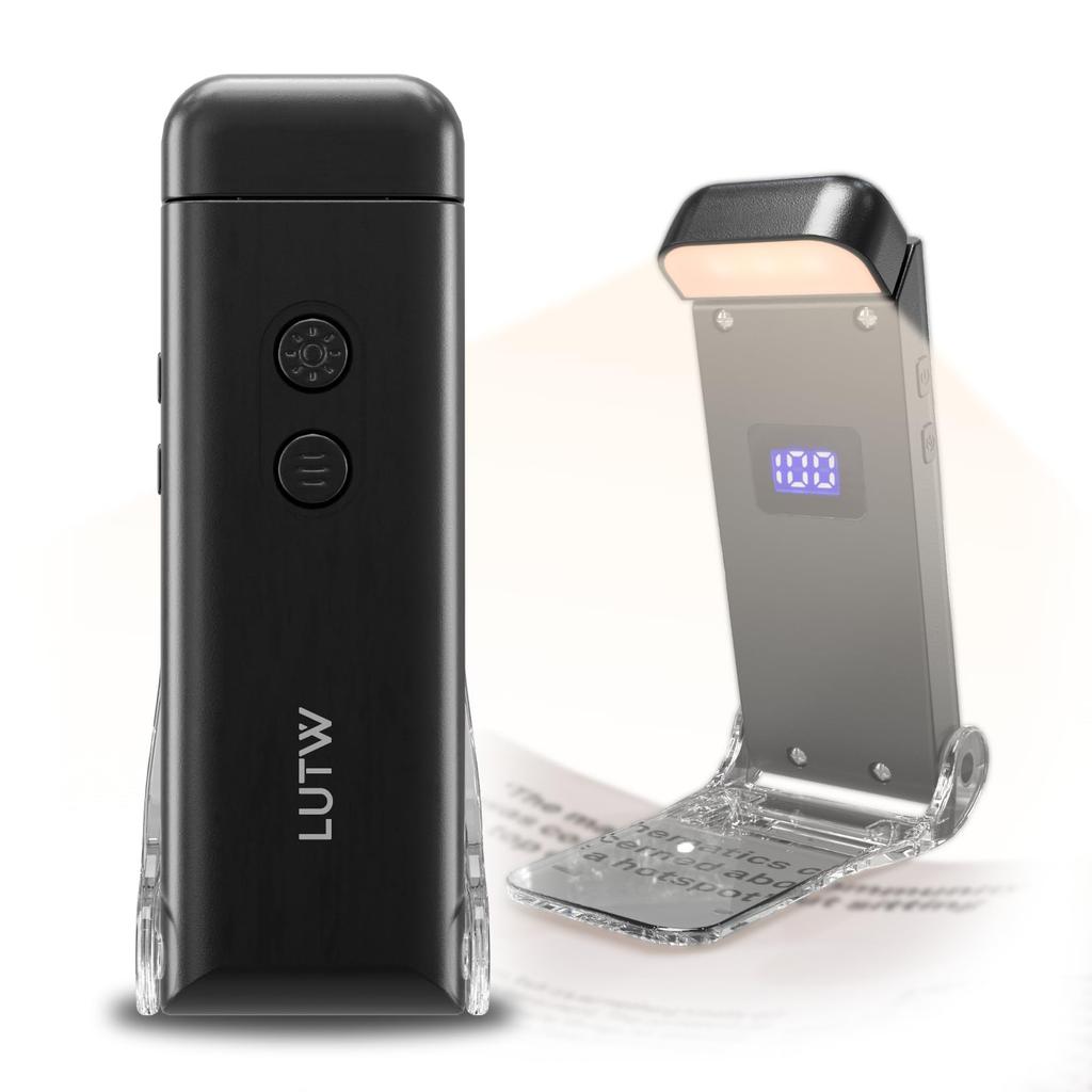 LUTW Tragbare Leselampe, USB-Aufladbar, Musiklicht, Buchlampe, 3 Farbtemperatureinstellungen, 5 Helligkeitseinstellungen, LCD-Anzeige, 3060 Minuten