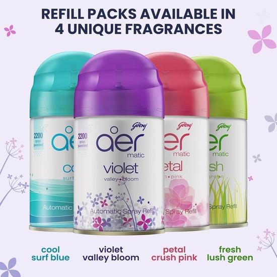 Godrej Aer Matic Refill - Automatic Room Fresheners | Violet Valley Bloom | 2200 Sprays Guaranteed | Lasts Up To 60 Days (225ml)