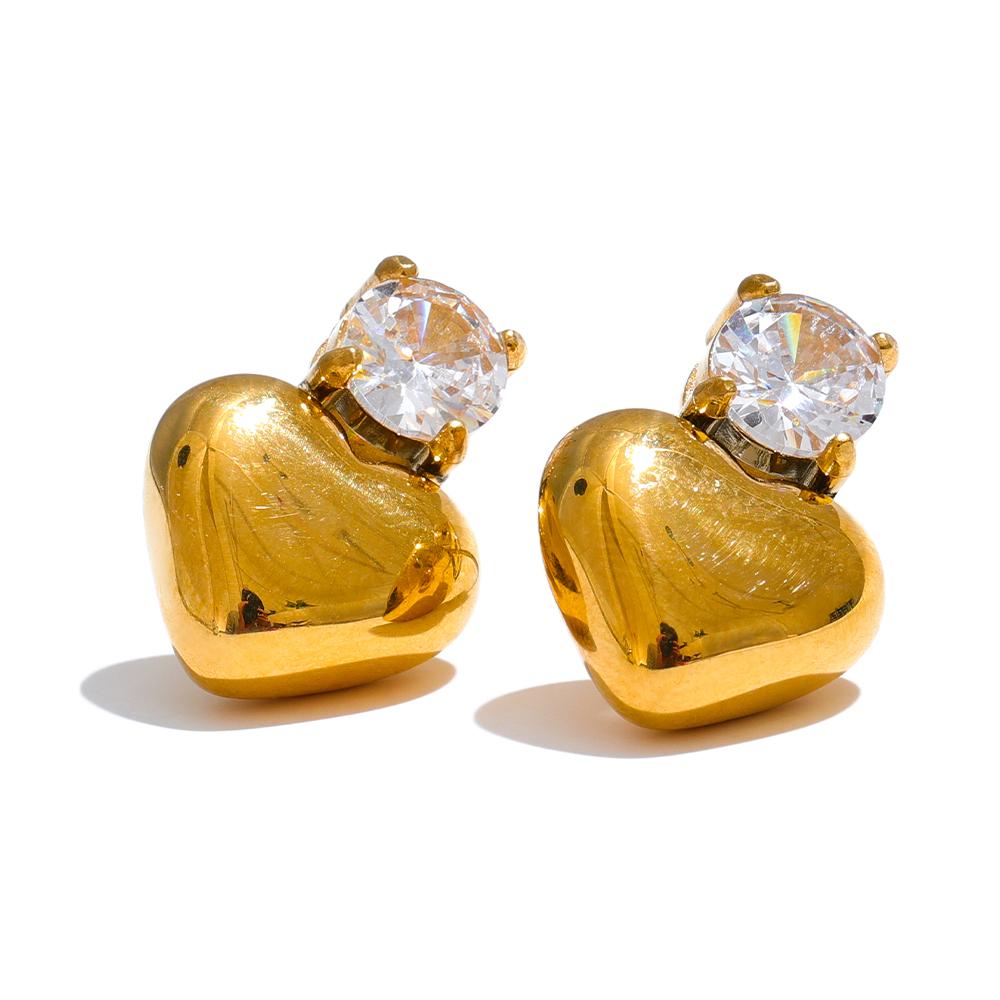 

Yhpup Stainless Steel Heart Stud Earrings Bling AAA Cubic Zirconia Daily Smooth Hypoallergenic Waterproof Jewelry for Women Gift
