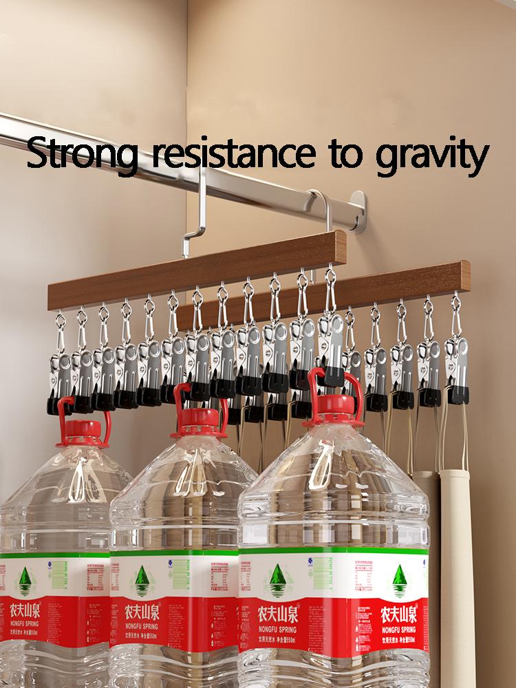 I KNOW Vintage Color 10 Clips Wood Hanger Strong Wooden Storage Rack Multi-function Tie Socks Pants Hanging No Trace Drying Rack