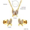 Fashion Bridal Gold Stainless Steel Pendant Necklace Earrings Jewelry Set for Women Plated18k Gold Necklace and Studs Earrings