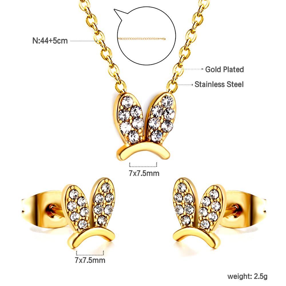 Fashion Bridal Gold Stainless Steel Pendant Necklace Earrings Jewelry Set for Women Plated18k Gold Necklace and Studs Earrings