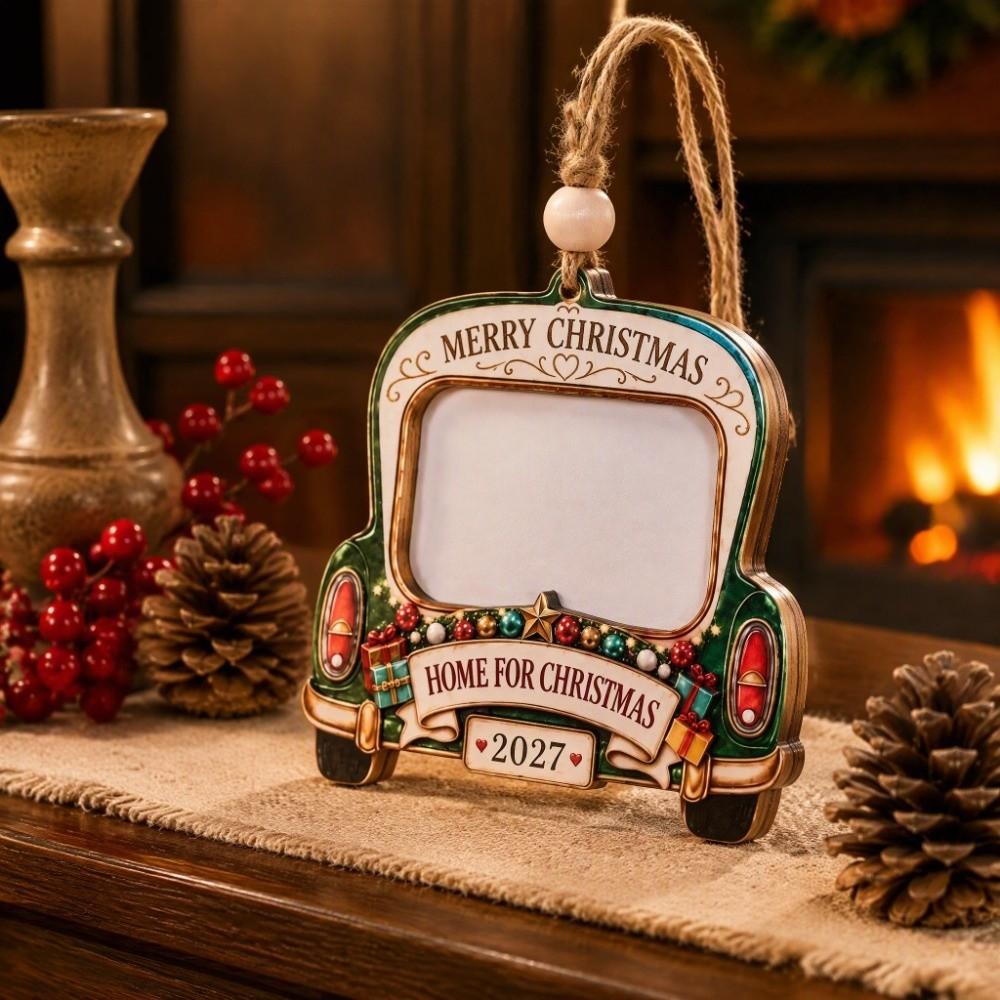 Wooden Car-Shaped Picture Frame Snowman Hanging Picture Frame Ornaments New Year