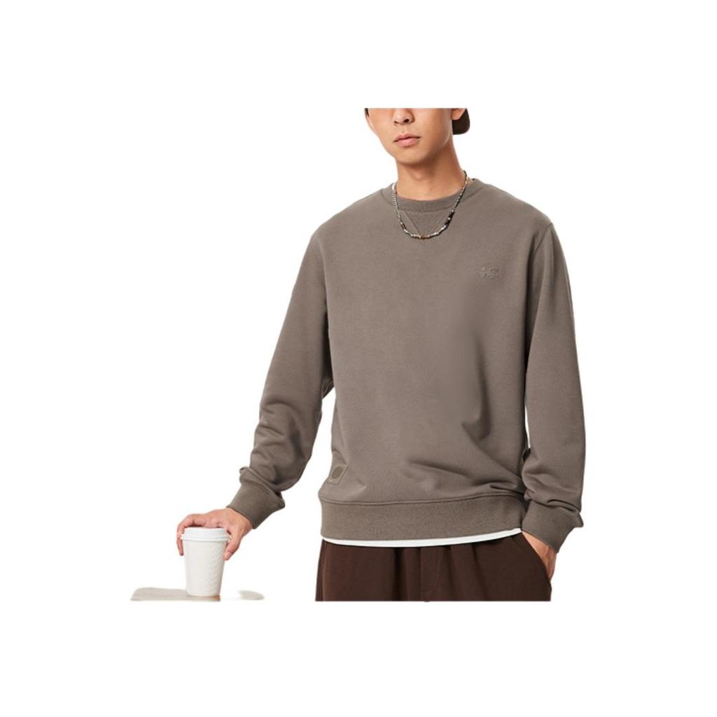 Li Ning China Color Series Solid Color Crew Neck Pullover Casual Long Sleeve Sweatshirt Men sweatshirt Tree-Gray Brown AWDU657-5