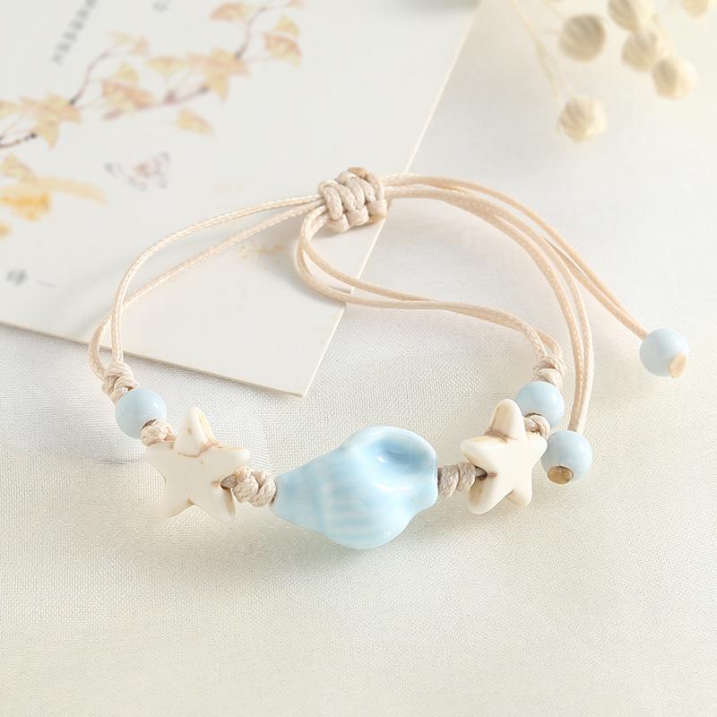 Bohemian Seashell & Fish Ceramic Bead Bracelet for Women