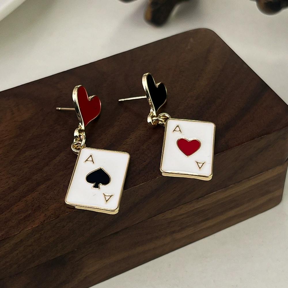Geometric Asymmetric Heart Alarm Clock Poker Pendant Earrings Fashionable Sweet Versatile Personalized Cartoon Accessories Gifts