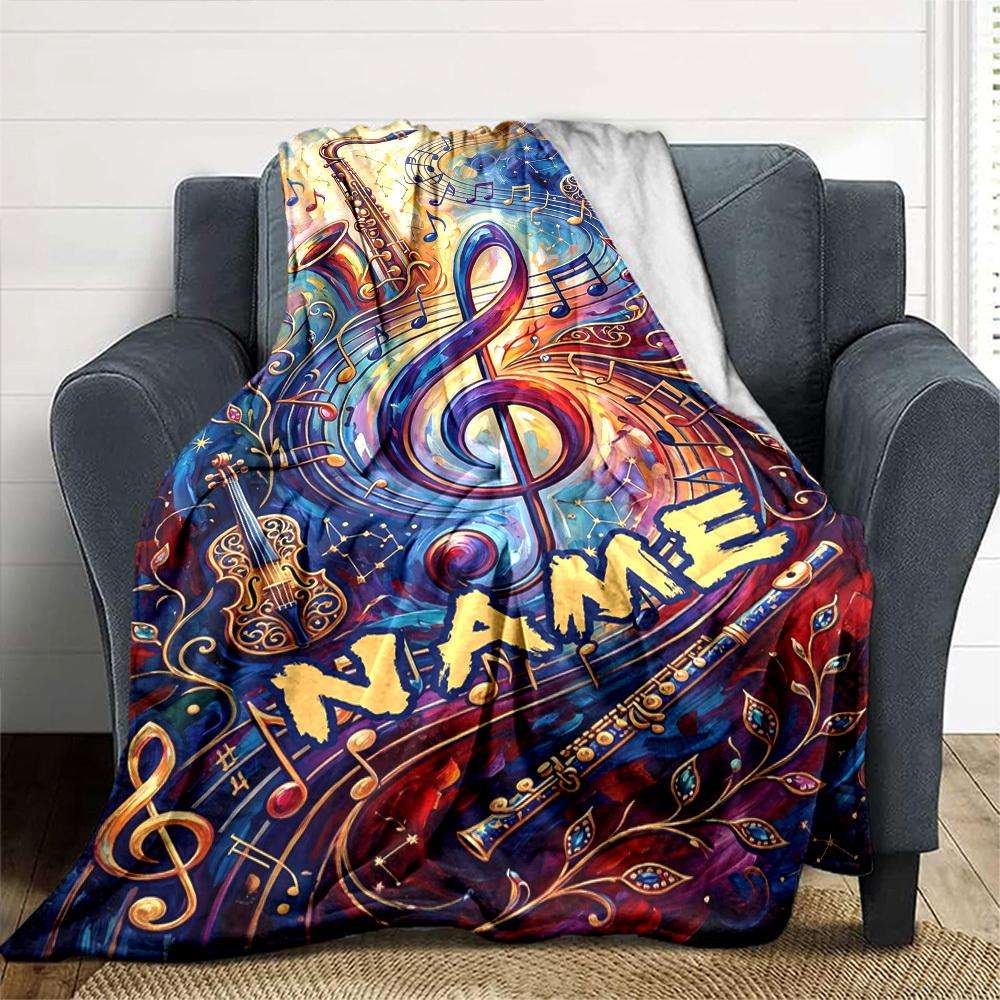 Music Art Home Customize Your Name Blankets Soft Lightweight Cozy All Season Multi Use Throw Blanket For Couch Office Bed Living Room Picnic Gift For