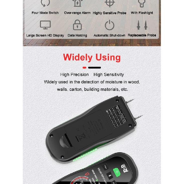 R&D MT19C Wood Moisture Meter Wall Water Tester Digital Humidity Meter Two Pins Hygrometer Concrete Cement Brick Detector
