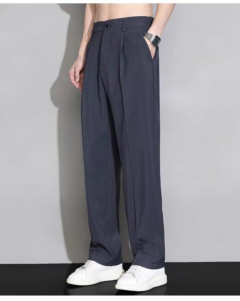 Pantalon d'été léger pour homme, élégant, coupe droite - Pantalon de costume ample, confortable, respirant, à drapé