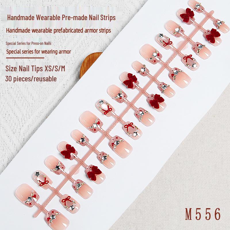 Christmas Bow Tie Velvet Nail Art Stickers - High-End White-Brightening Handmade Fake Nails