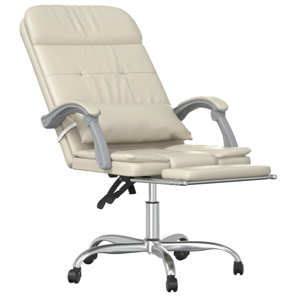 Office Chair with Massage Function Cream Faux Leather
