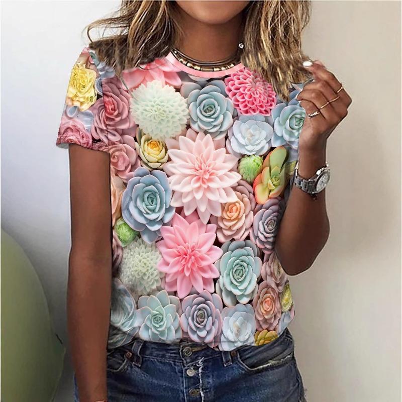 Digital Printed Round Neck Short Sleeved Casual Pullover Round Neck Casual Short Sleeved T-shirt