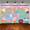 2D Dessert Themed Birthday Backdrop with Cupcakes, Donuts and Ice Cream Party Banner