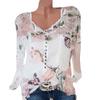 Women Casual Floral Printed Button T-Shirt Chiffon Irregular Hem Top Blouse