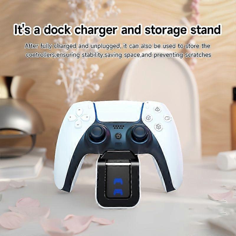 Dual Controller Charging Station for PlayStation 5, Fast Charging Base with Breathing Light, ABS Non-Slip Mechanical Design, Black/White