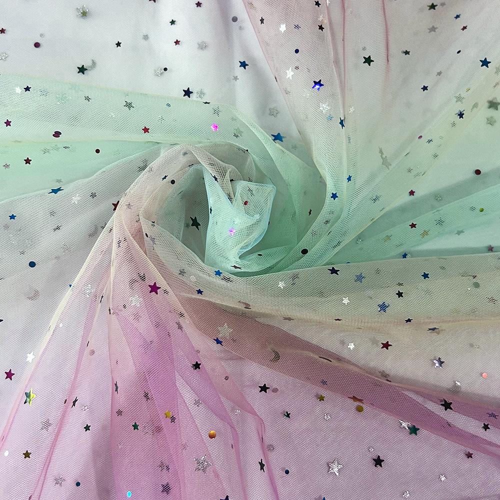 150x90cm Rainbow Organza Tissu Tulle Fabric Glittering for Sewing Children's Dress Star Mesh Fabric DIY Background Decoration