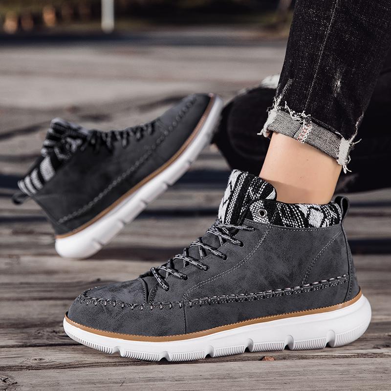 Fashion Classic Fashion Yellow Men's Work Shoes Breathable Leather Casual Shoes for Men Lace-up High-top Shoes Men Zapatos Para Hombres