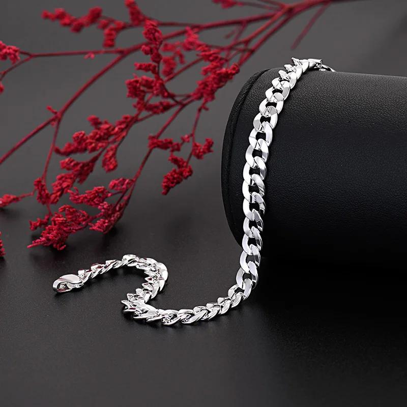 Charm de plata de ley 925 de alta calidad 7MM Pulseras de cadena collares conjunto de joyería para hombre mujer moda Fiesta bodas regalos