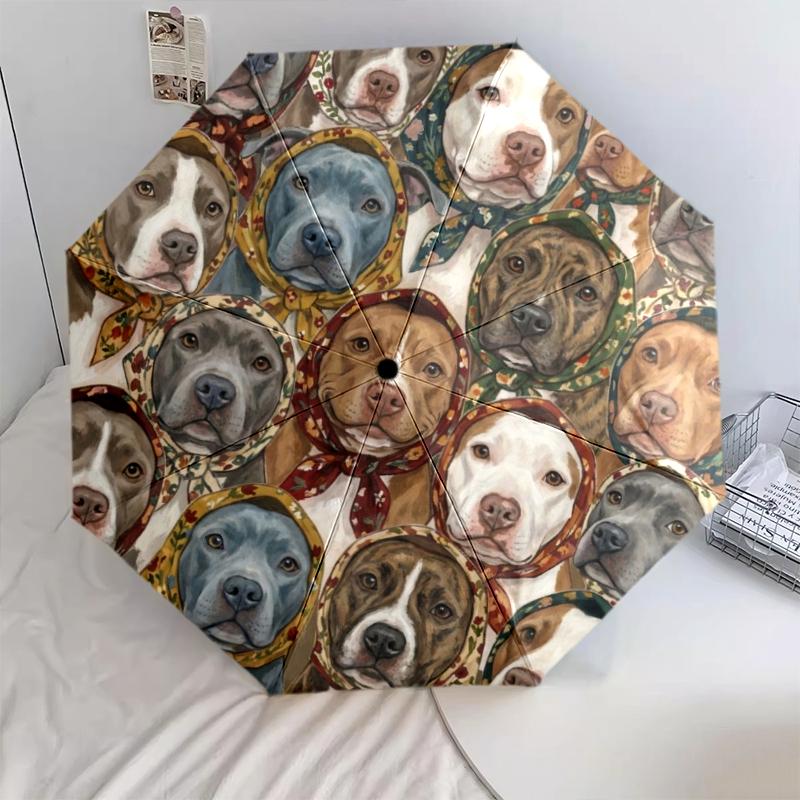 

1 PC Automatic Folding Umbrella - Retro Pet Puppy Pattern, Portable & Foldable Design with 8 Ribs, Christmas Birthday Gifts