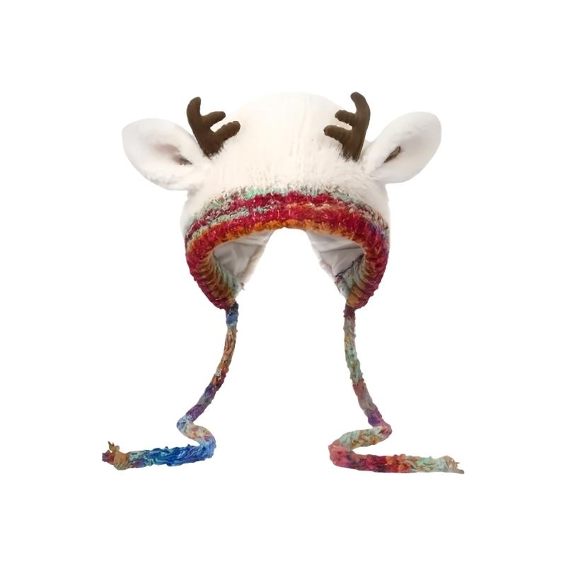 

Reindeer Horn Knitted Hat Warm Winter Accessory For Holiday Parties Family Gatherings
