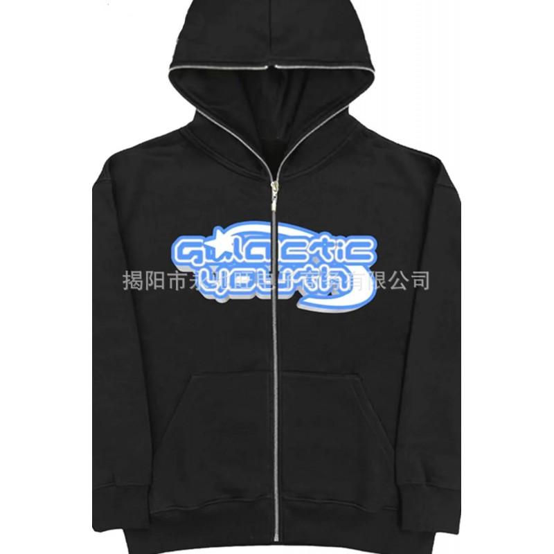 Dark Print Zip Up Hoodie Sweatshirt Men Women Casual Loose Fit Streetwear Daily Wear