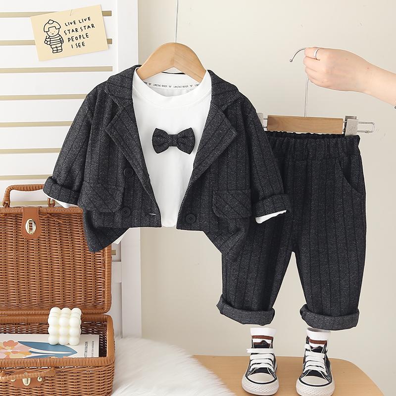 Boys' Long Sleeved 3-piece Set, Children's Striped Suit Set, Boys' Fashionable and Handsome Clothes