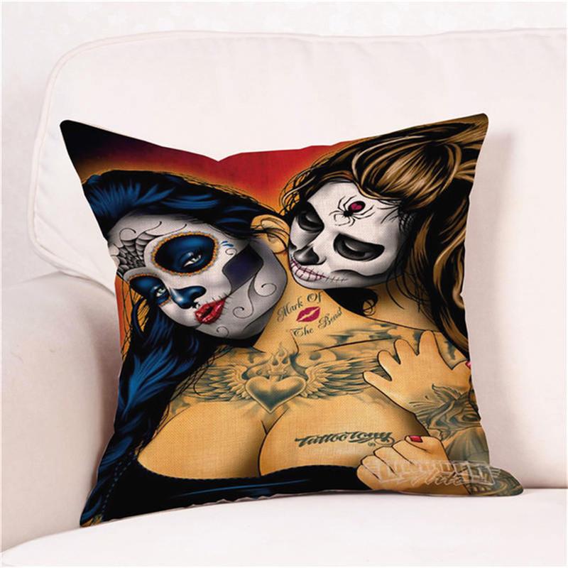 Halloween Cushion Cover Pillowcases Skull Floral Festival Home Decor Square Horror Comfortable Sofa