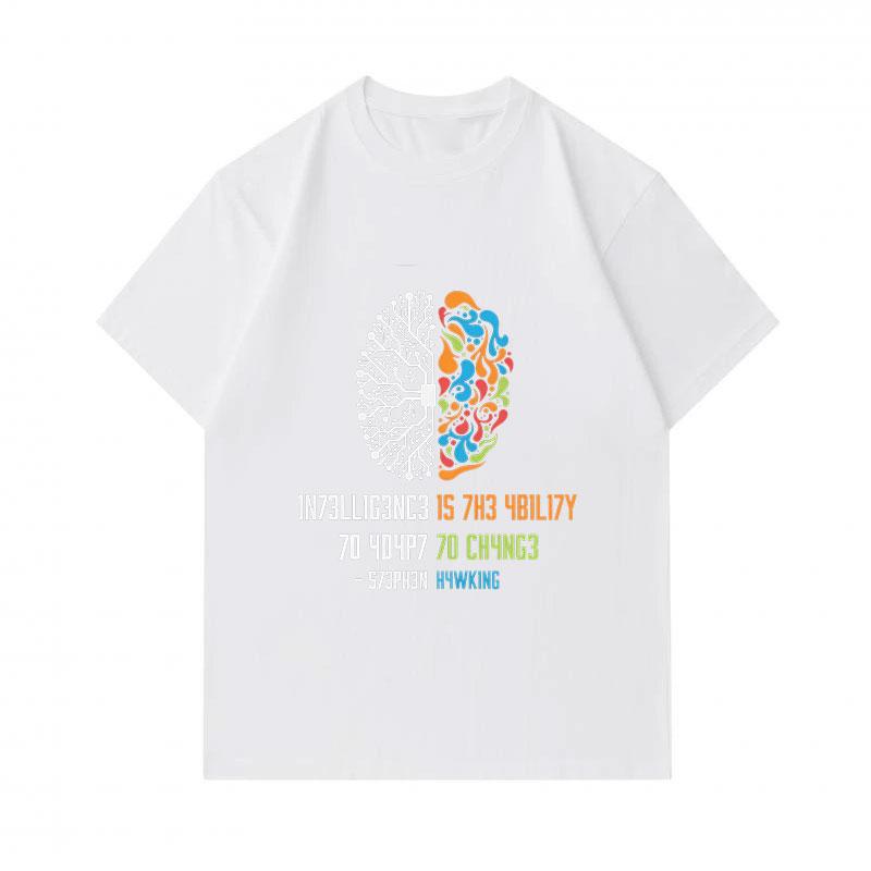 Men's 100% Cotton Crew Neck Short Sleeve T-Shirt, Creative Split Brain Art Intelligence Change Quote Print Casual Lightweight Tee for Daily Wear