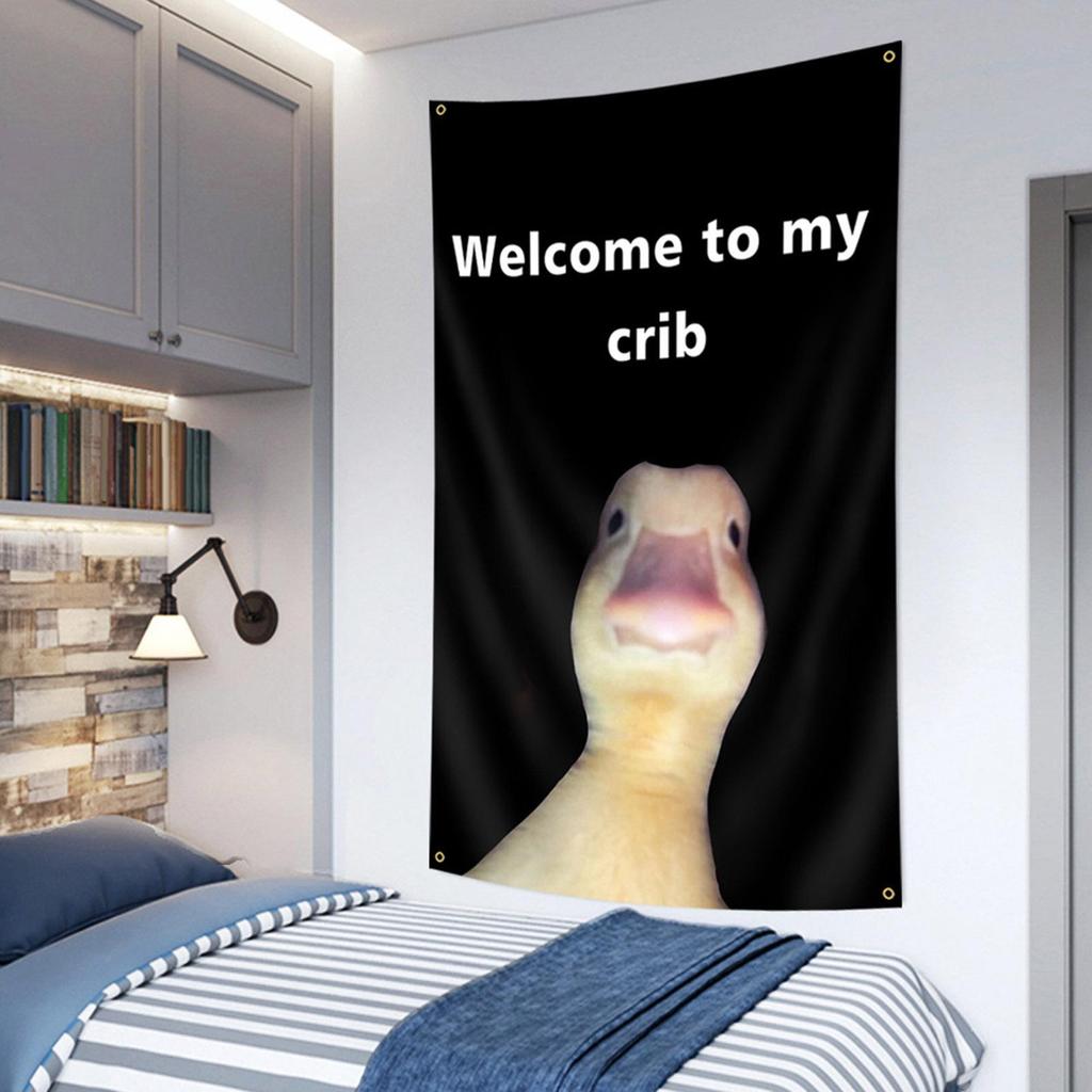 Welcome To My Crib Duck Flag Funny Hangable Duck Flag with Brass Grommets Bedroom Decorations Home Decor Funny Posters Indoor