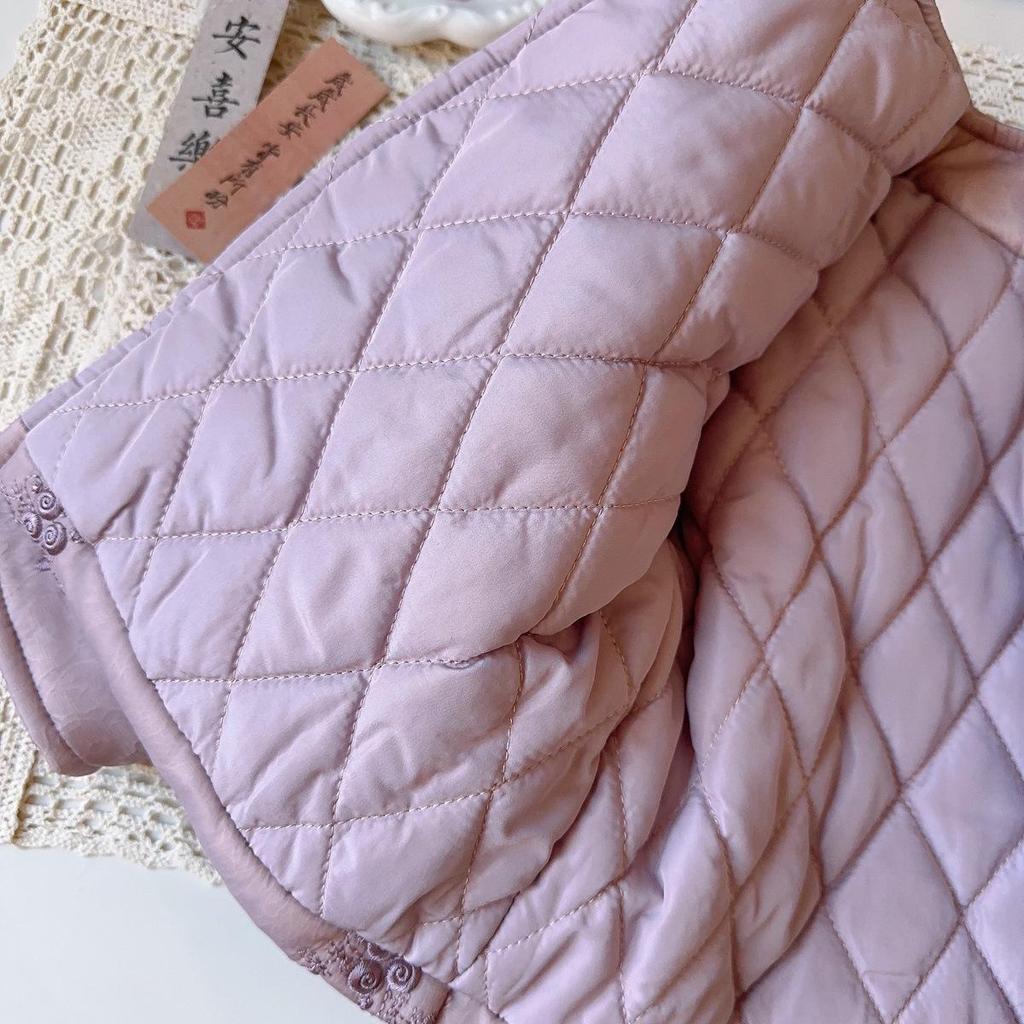 Girls' Winter Embroidered Cotton Jacket AWB117 - New Chinese Style, Thickened for Warmth