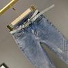Damskie jeansy Skinny Rhinestone z wysokim stanem, cienkie, dziewięciominutowe legginsy