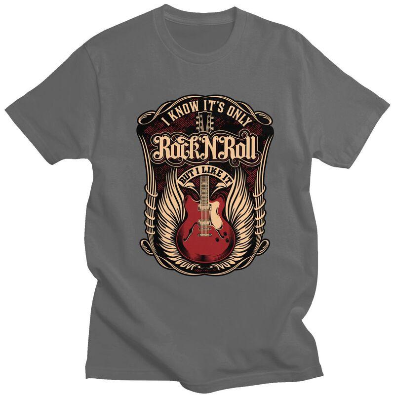 Custom Its Only Rock And Roll T Shirts Men 100 Cotton Tees Heavy Metal Guitar Music Tshirts Short Sleeve Casual Tshirt