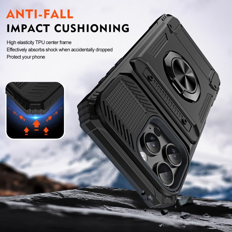360 ° Rotating Metal Car Bracket Ring Wallet Card Slot Phone Case For iPhone 16 Pro Max E 14 11 13 15 Pro Max Bumper Back Cover