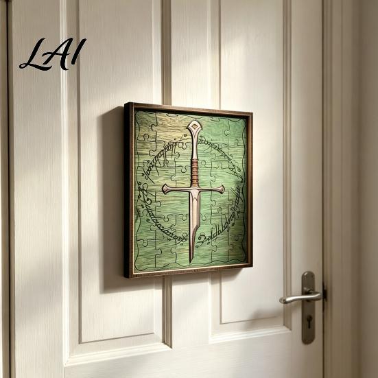 Handcrafted Wooden Wall Decor Personalized Broken Blade Puzzle Vintage Medieval Puzzle Framed Handmade Gift Idea Decor Fantasy Hanging Ornament for